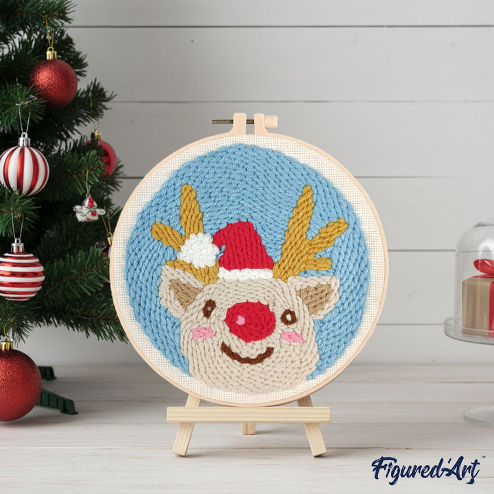 Punch Needle 20 x 20 cm Rentierkopf und Weihnachtsmütze - Kidis Art