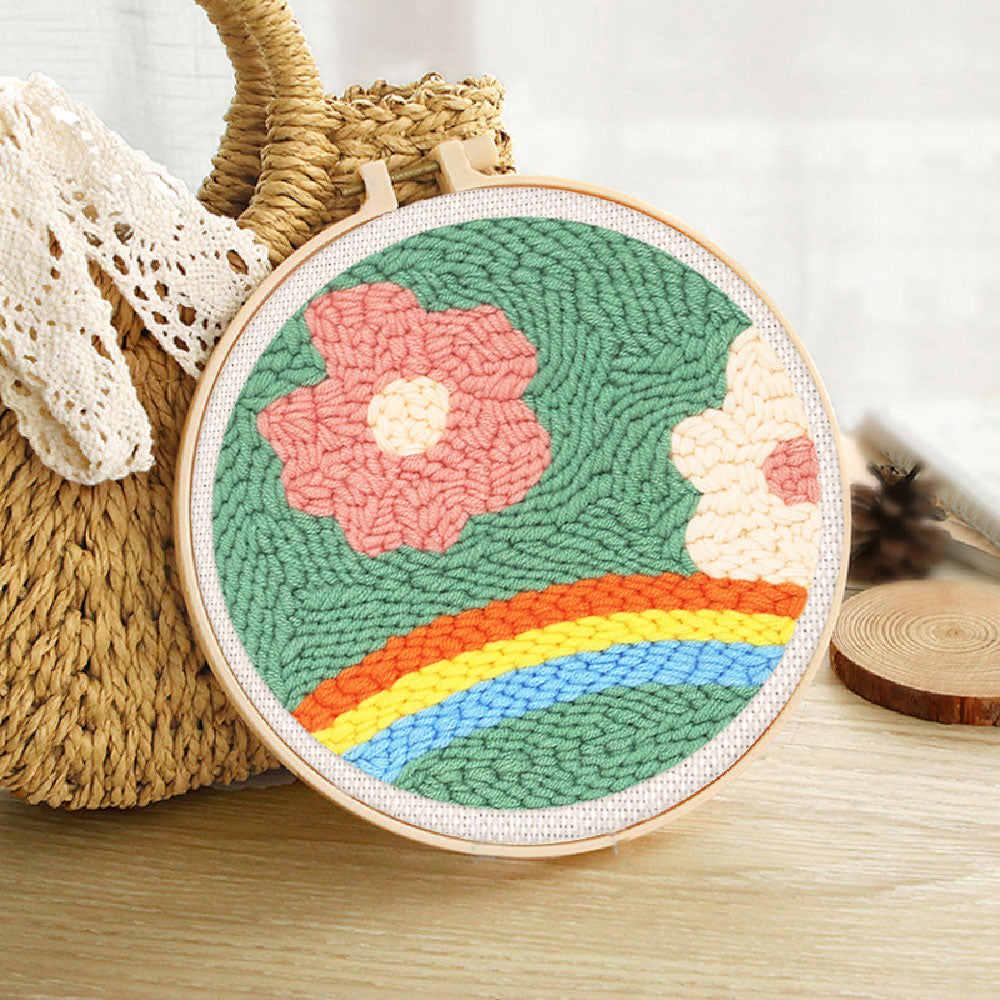 Punch Needle 20x20 Blumen über einem Regenbogen - Kidis Art