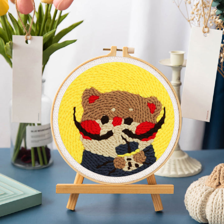 Punch Needle 20x20 Kitty Dali mit Bubble Tea - Kidis Art