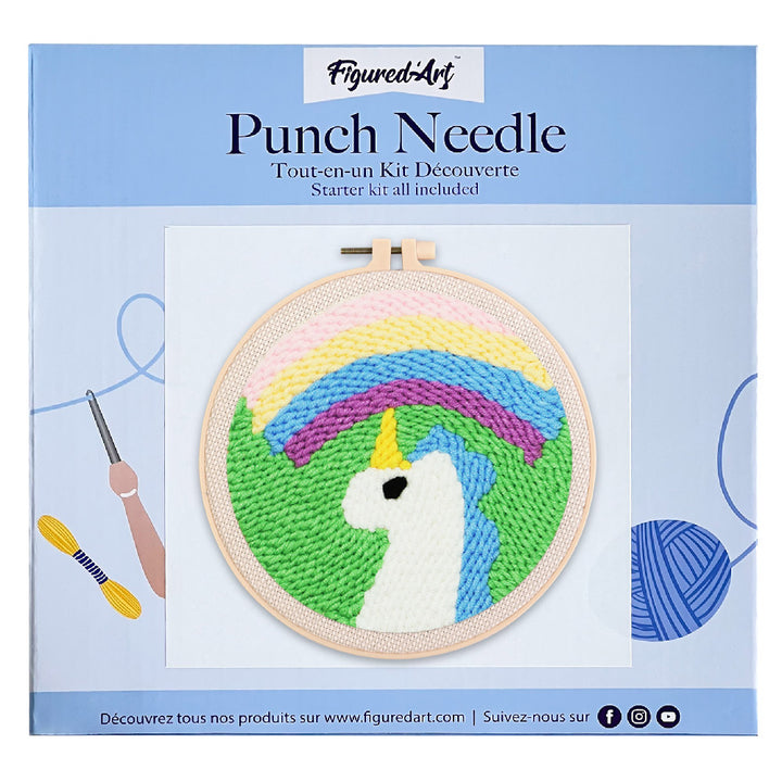 Punch Needle 20x20 Pastellfarbenes Einhorn und Regenbogen - Kidis Art