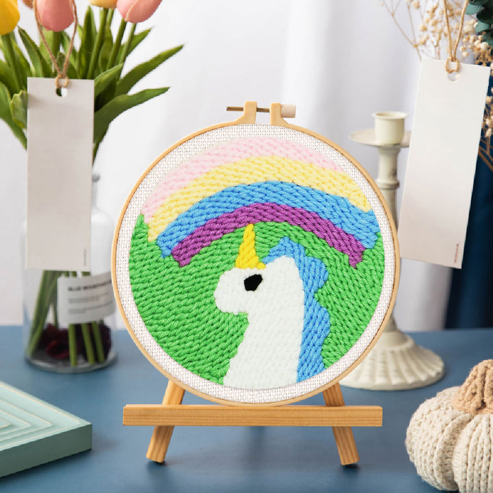 Punch Needle 20x20 Pastellfarbenes Einhorn und Regenbogen - Kidis Art