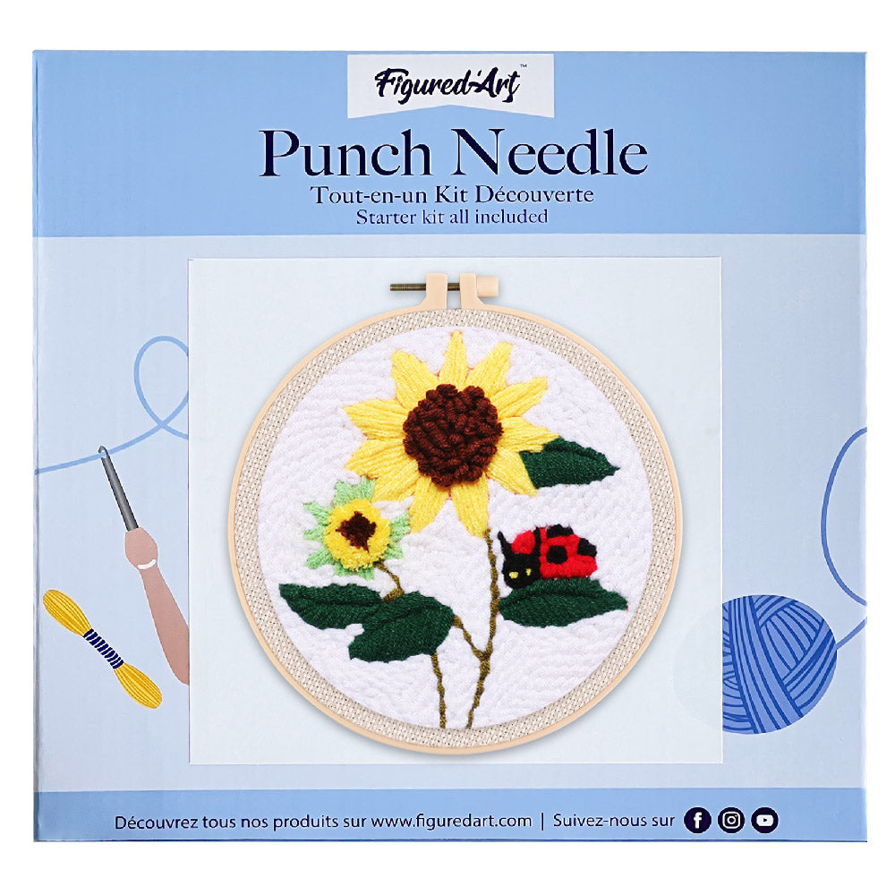 Punch Needle 20x20 Marienkäfer auf einer Sonnenblume - Kidis Art