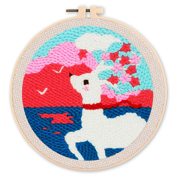 Punch Needle 20x20 Weisses Reh und Sakura - Kidis Art