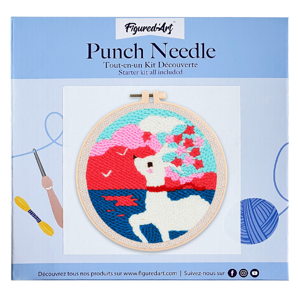 Punch Needle 20x20 Weisses Reh und Sakura - Kidis Art