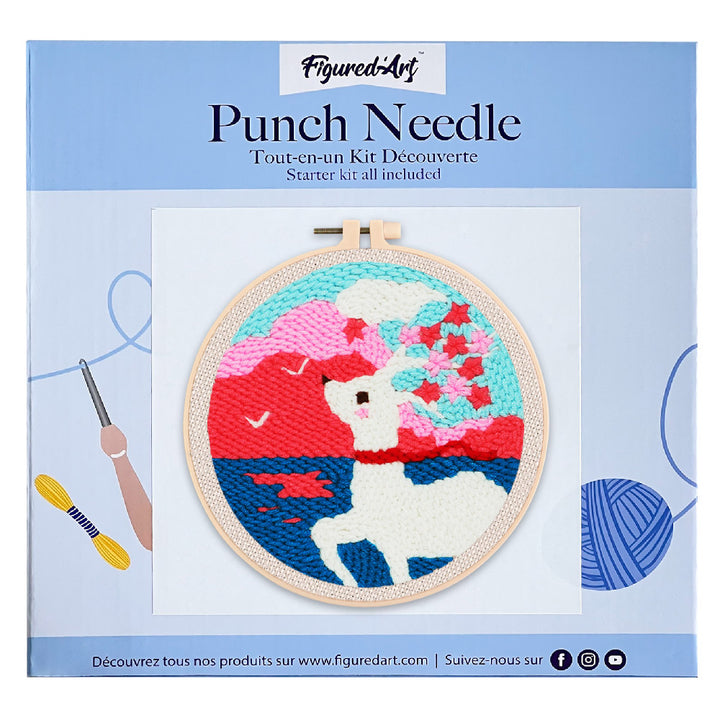 Punch Needle 20x20 Weisses Reh und Sakura - Kidis Art