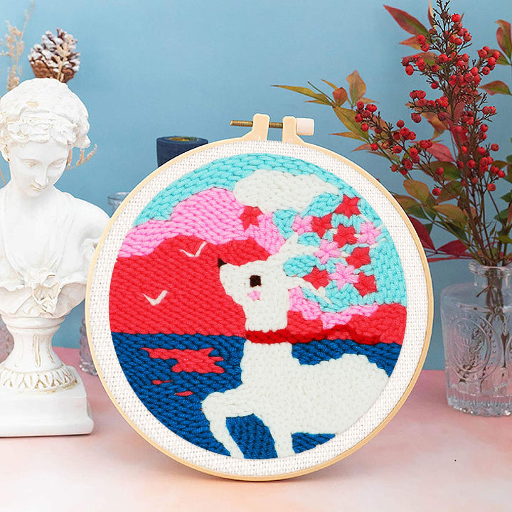 Punch Needle 20x20 Weisses Reh und Sakura - Kidis Art