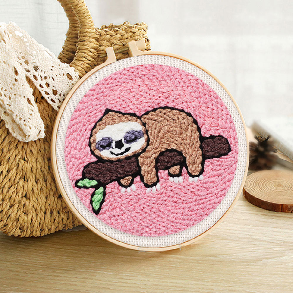 Punch Needle 20x20 Faultier auf einem Ast - Kidis Art