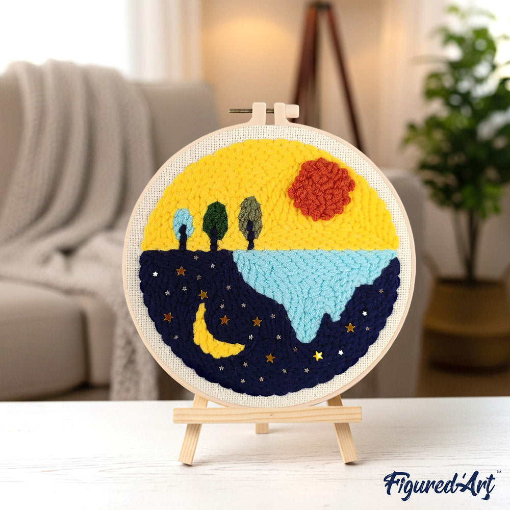 Punch Needle 20 x 20 cm Mond und Sonne - Kidis Art