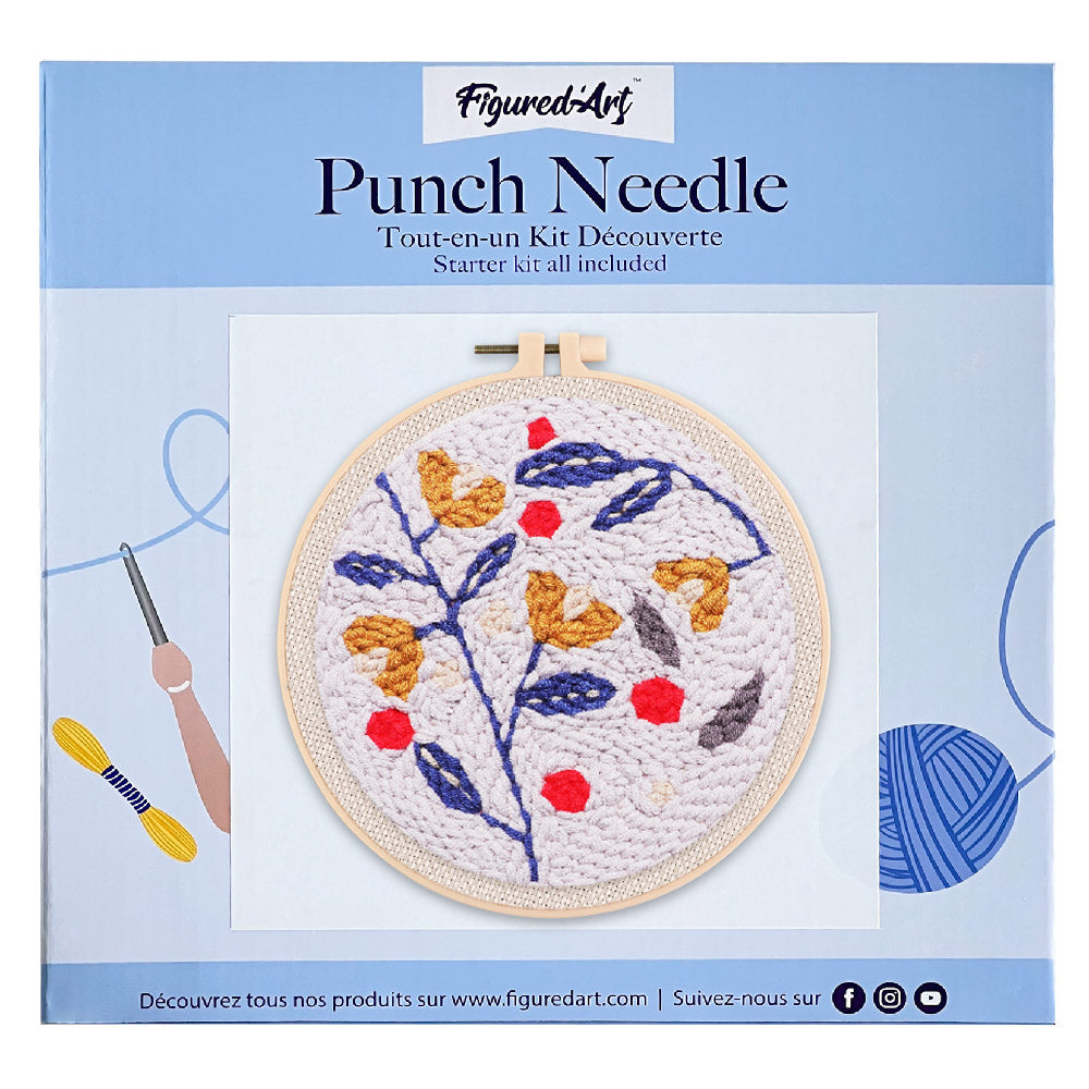 Punch Needle 20x20 Stechpalmen auf blauem Hintergrund - Kidis Art