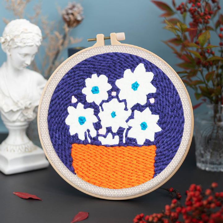 Punch Needle 20x20 Weisse Blumen - Kidis Art