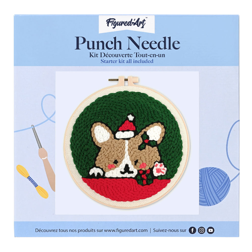 Punch Needle 20 x 20 cm Hund und Weihnachtsmütze - Kidis Art