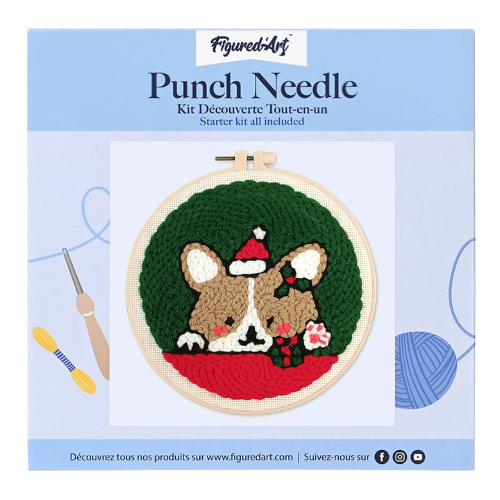 Punch Needle 20 x 20 cm Hund und Weihnachtsmütze - Kidis Art