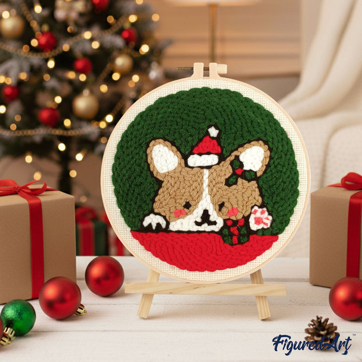 Punch Needle 20 x 20 cm Hund und Weihnachtsmütze - Kidis Art