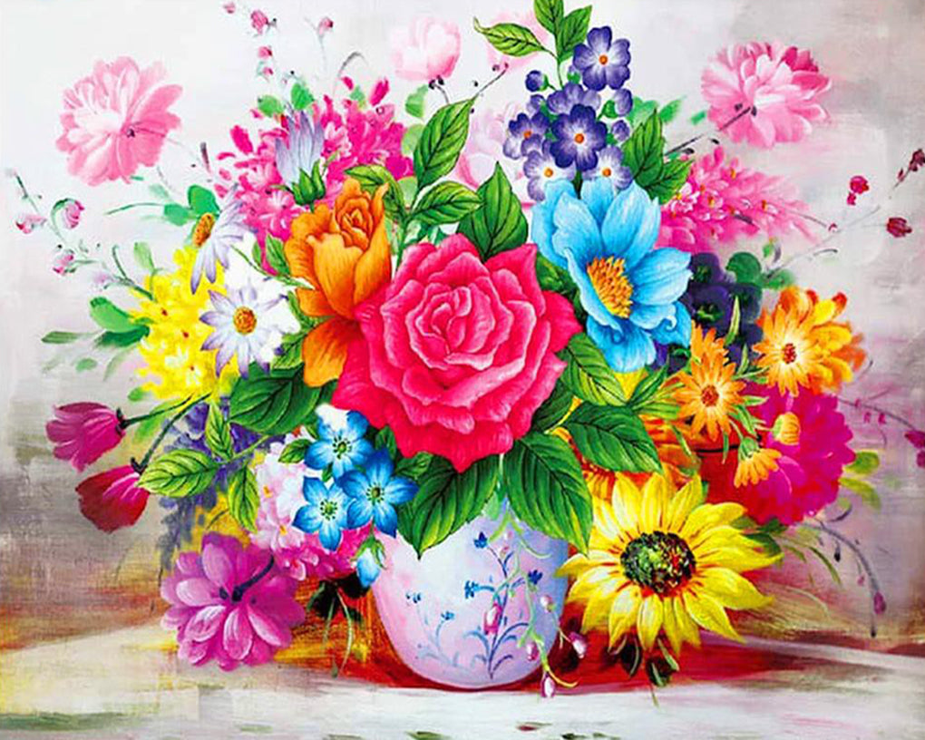 Kreuzstich 32x40cm – Bunter Blumenstrauss - Kidis Art