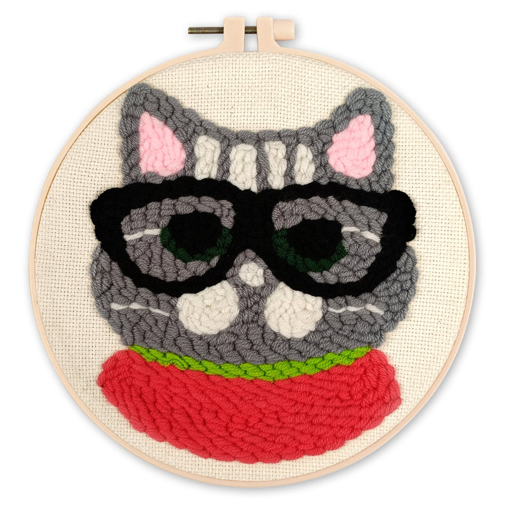 Punch Needle 20 x 20 cm Intellektuelle Katze - Kidis Art