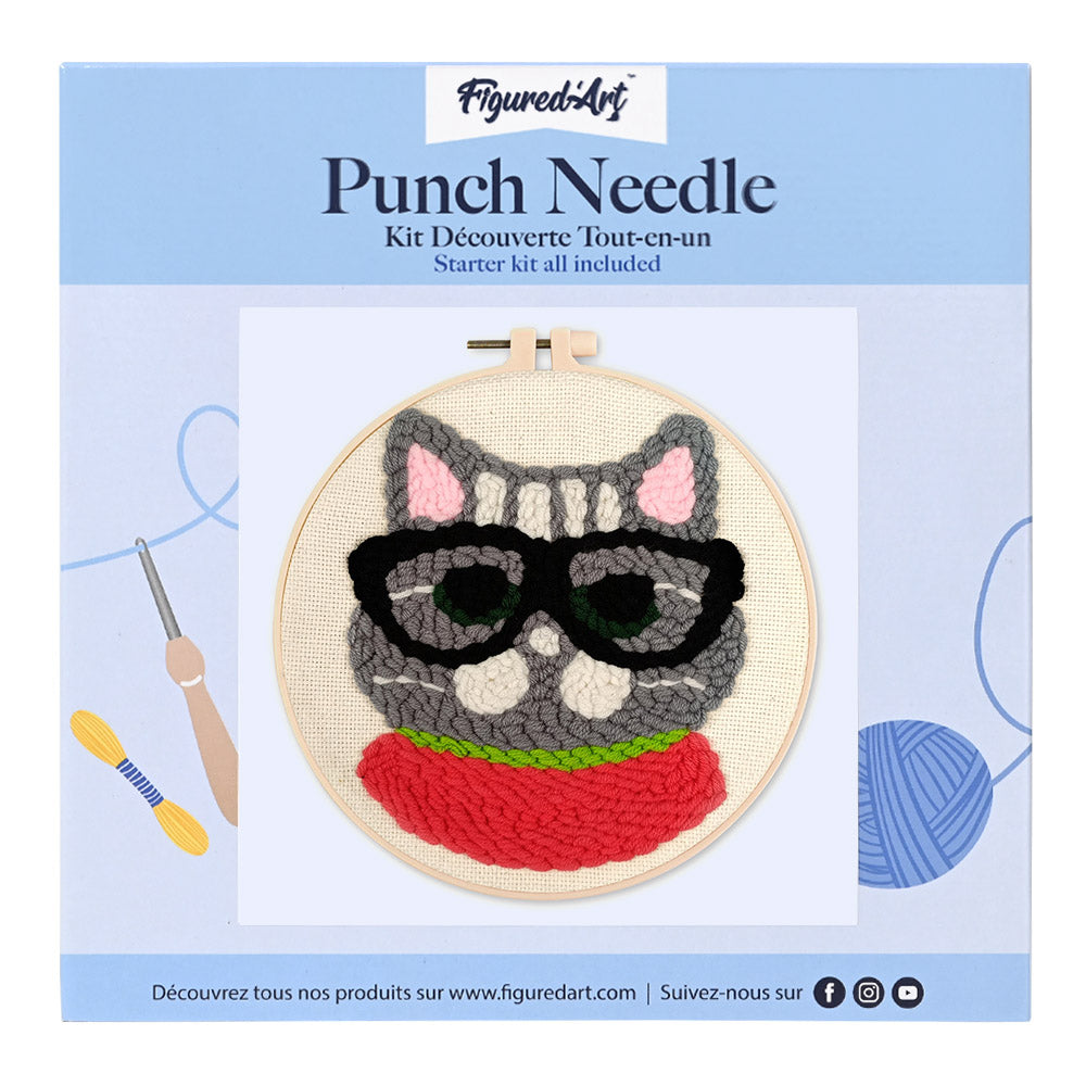 Punch Needle 20 x 20 cm Intellektuelle Katze - Kidis Art
