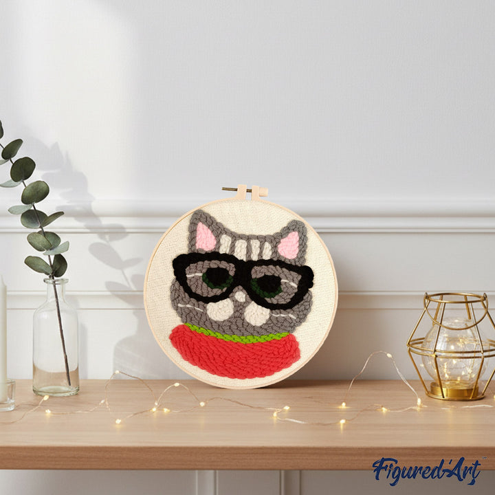 Punch Needle 20 x 20 cm Intellektuelle Katze - Kidis Art