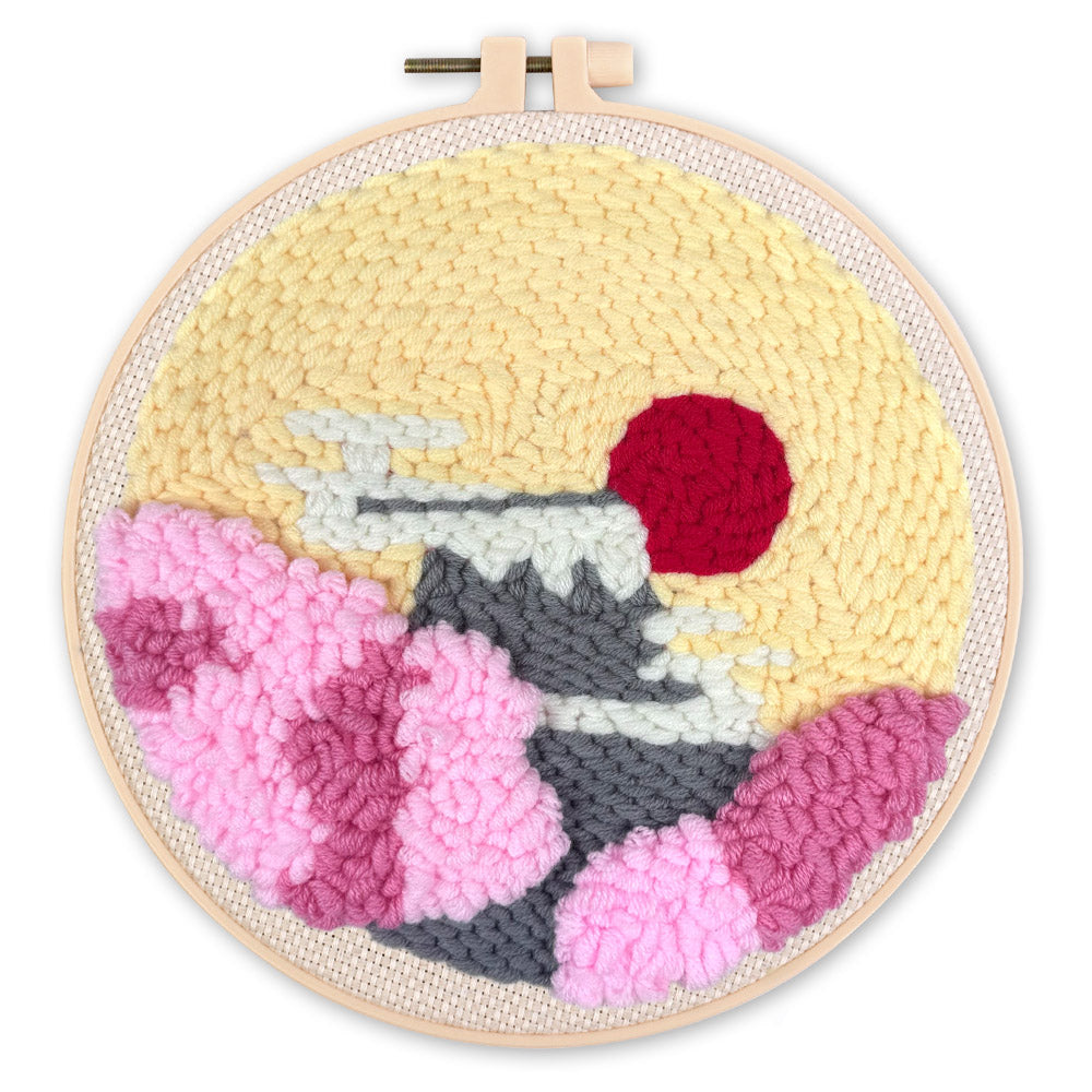 Punch Needle 20 x 20 cm Aufgehende Sonne und Kirschblüten - Kidis Art
