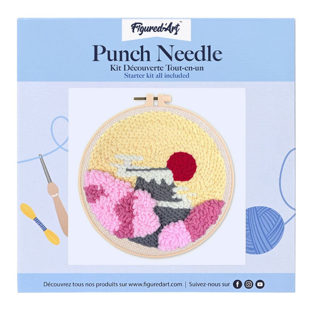 Punch Needle 20 x 20 cm Aufgehende Sonne und Kirschblüten - Kidis Art