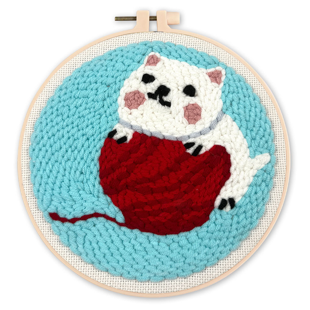 Punch Needle 20 x 20 cm Katze mit Wollknäuel - Kidis Art