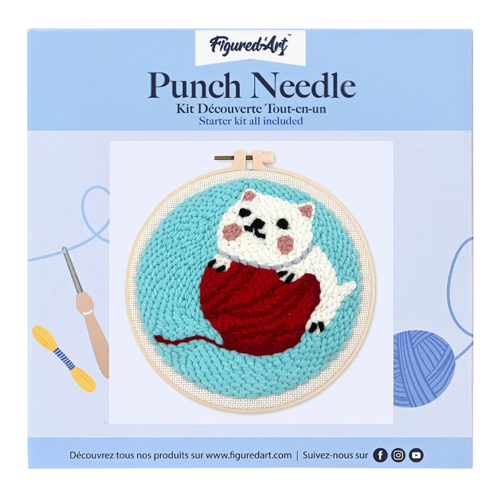 Punch Needle 20 x 20 cm Katze mit Wollknäuel - Kidis Art
