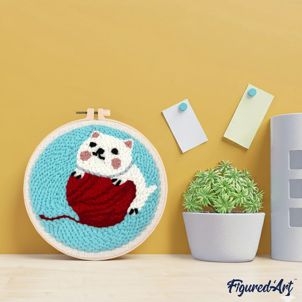 Punch Needle 20 x 20 cm Katze mit Wollknäuel - Kidis Art