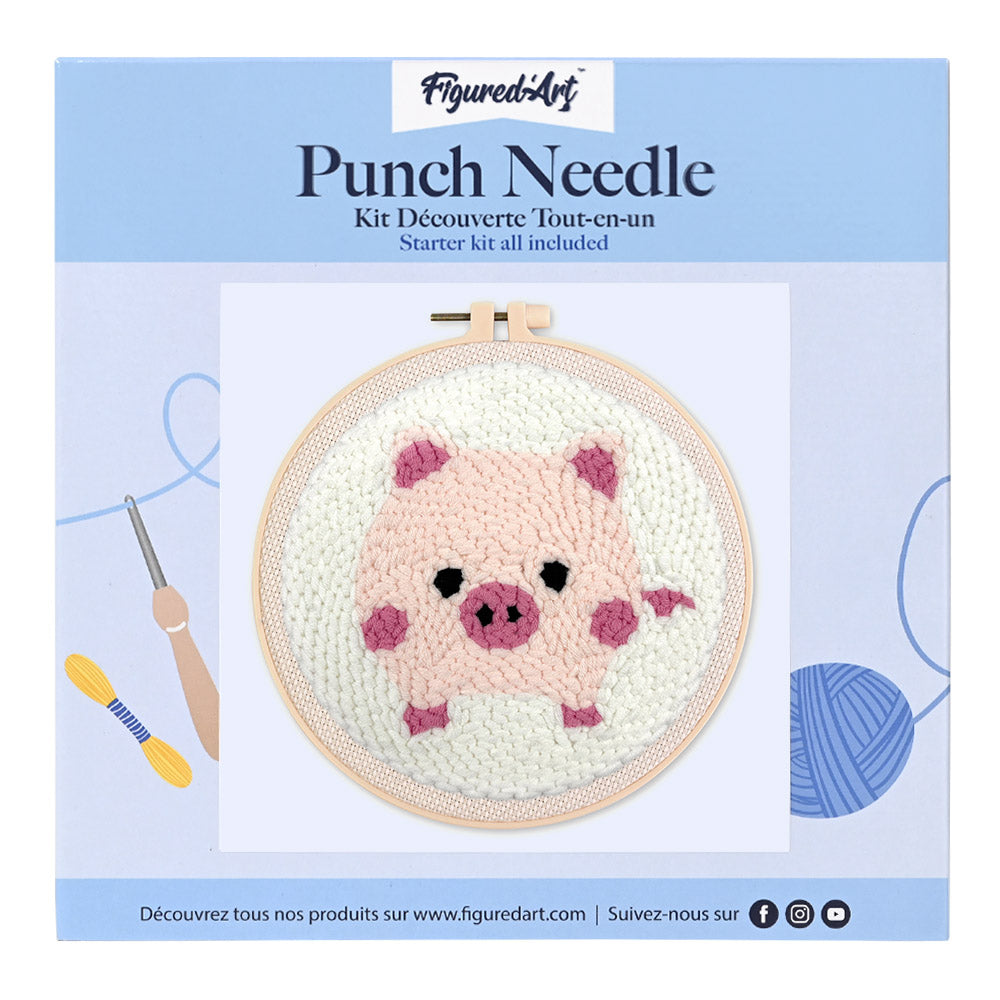 Punch Needle 20 x 20 cm Rosa Schweinchen - Kidis Art