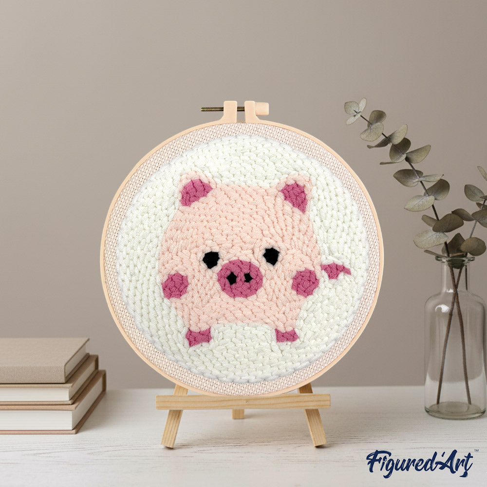 Punch Needle 20 x 20 cm Rosa Schweinchen - Kidis Art
