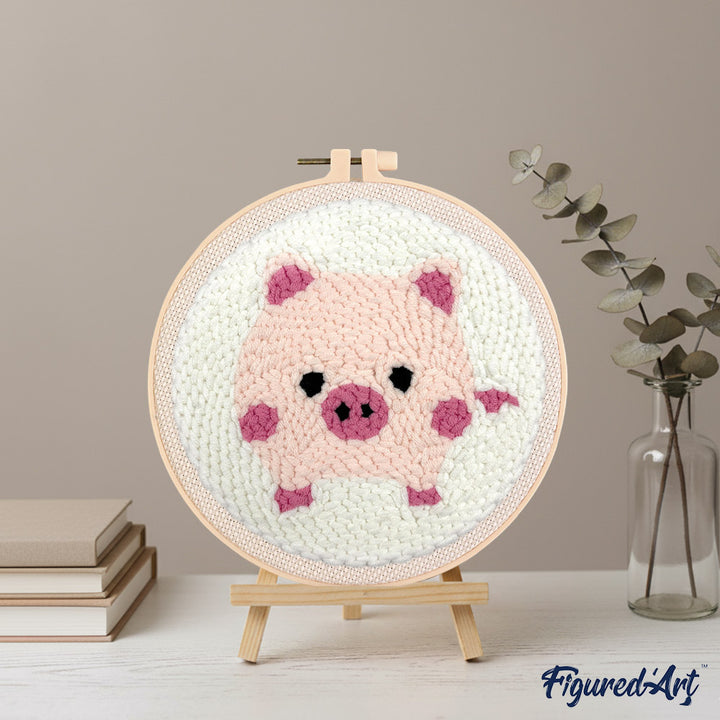 Punch Needle 20 x 20 cm Rosa Schweinchen - Kidis Art