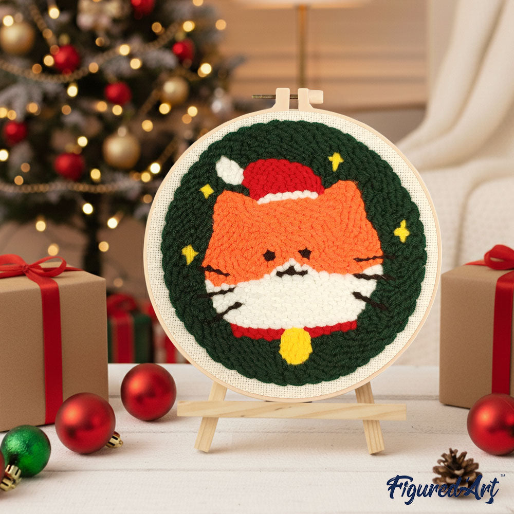 Punch Needle 20 x 20 cm Weihnachtskatze - Kidis Art