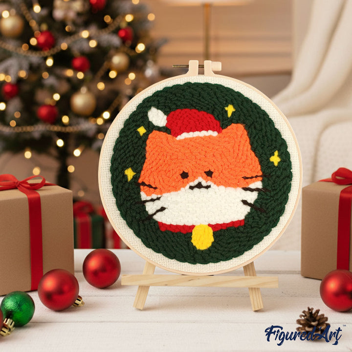 Punch Needle 20 x 20 cm Weihnachtskatze - Kidis Art