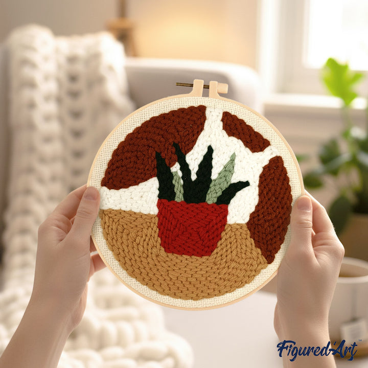 Punch Needle 20 x 20 cm Pflanze im roten Topf - Kidis Art