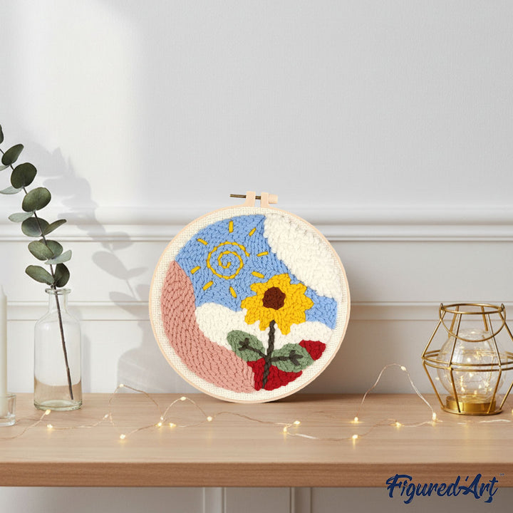 Punch Needle 20 x 20 cm Blume bei Sonnenaufgang - Kidis Art