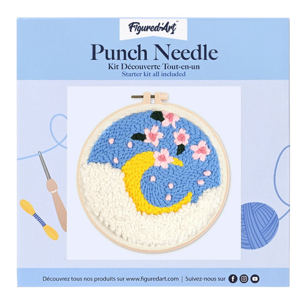 Punch Needle 20 x 20 cm Kirschblüten und Mond - Kidis Art