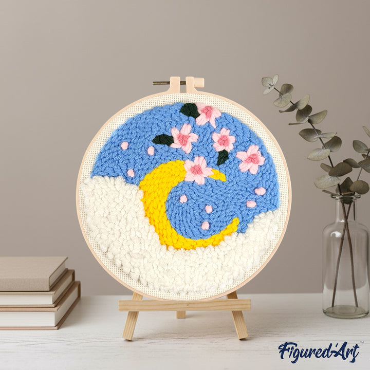 Punch Needle 20 x 20 cm Kirschblüten und Mond - Kidis Art