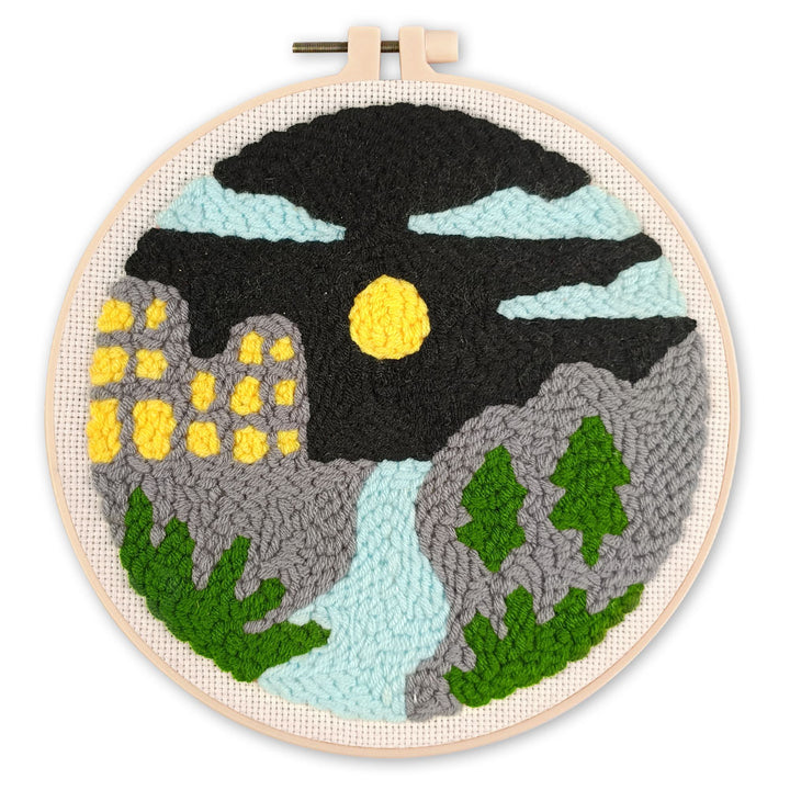 Punch Needle 20 x 20 cm Fluss bei Nacht - Kidis Art