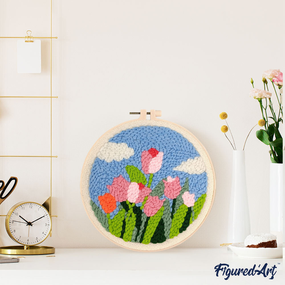 Punch Needle 20 x 20 cm Tulpen und blauer Himmel - Kidis Art