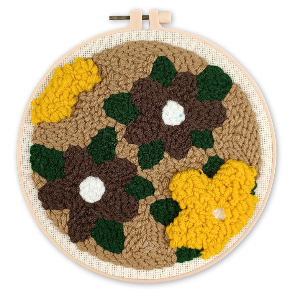 Punch Needle 20 x 20 cm Gelbe und braune Blumen - Kidis Art