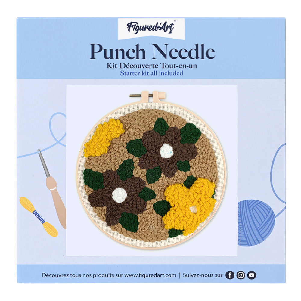 Punch Needle 20 x 20 cm Gelbe und braune Blumen - Kidis Art