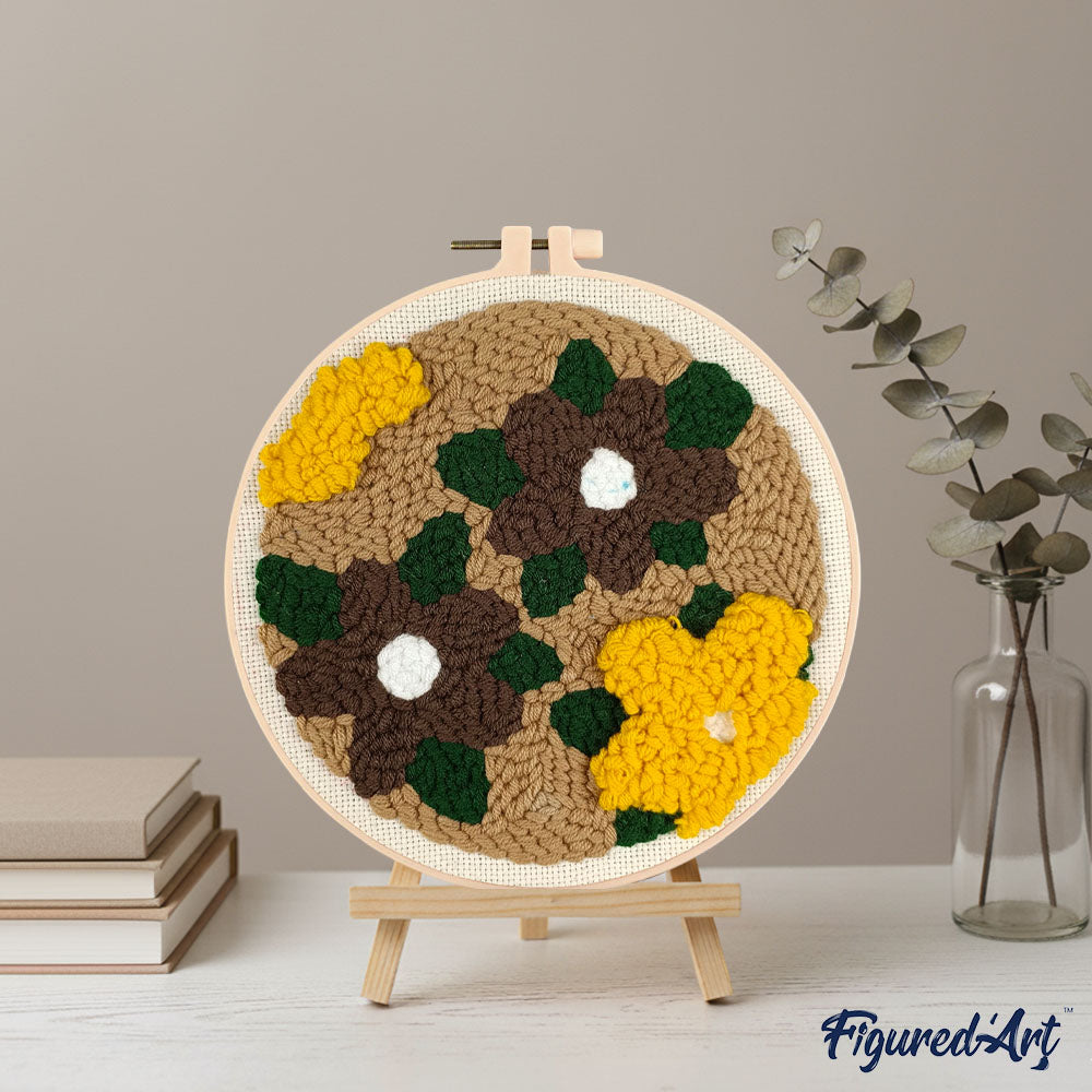 Punch Needle 20 x 20 cm Gelbe und braune Blumen - Kidis Art