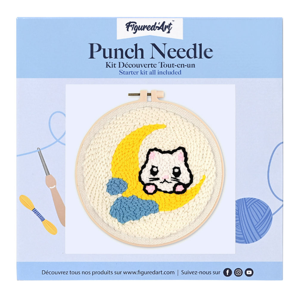 Punch Needle 20 x 20 cm Katze auf dem Mond - Kidis Art