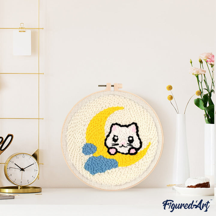 Punch Needle 20 x 20 cm Katze auf dem Mond - Kidis Art