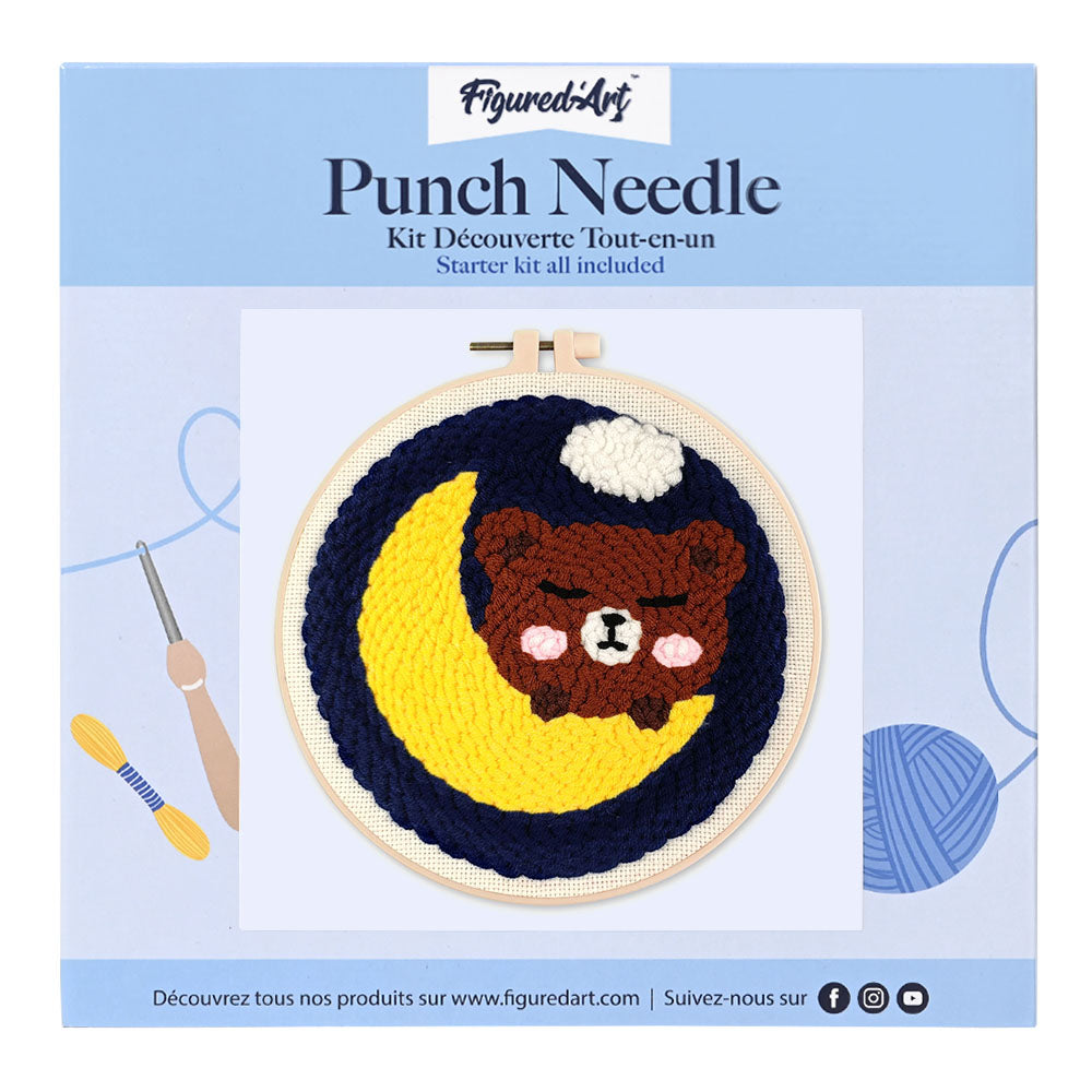 Punch Needle 20 x 20 cm Süßer Bär auf dem Mond - Kidis Art