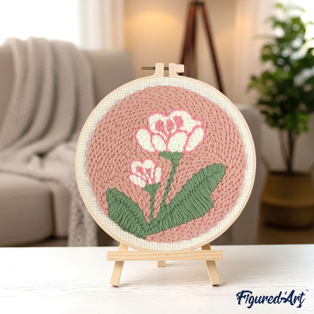 Punch Needle 20 x 20 cm Weiße Blumen 2 - Kidis Art