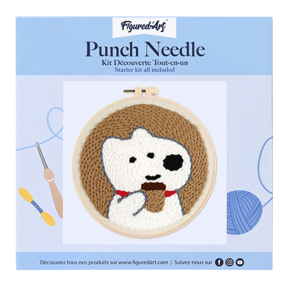 Punch Needle 20 x 20 cm Weißer Hund und Kaffee - Kidis Art