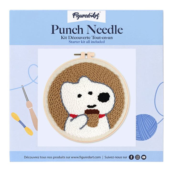 Punch Needle 20 x 20 cm Weißer Hund und Kaffee - Kidis Art