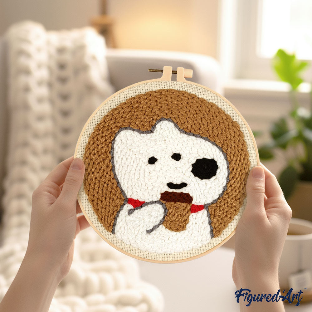 Punch Needle 20 x 20 cm Weißer Hund und Kaffee - Kidis Art