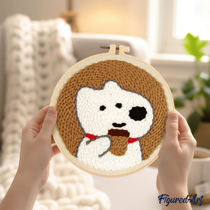 Punch Needle 20 x 20 cm Weißer Hund und Kaffee - Kidis Art