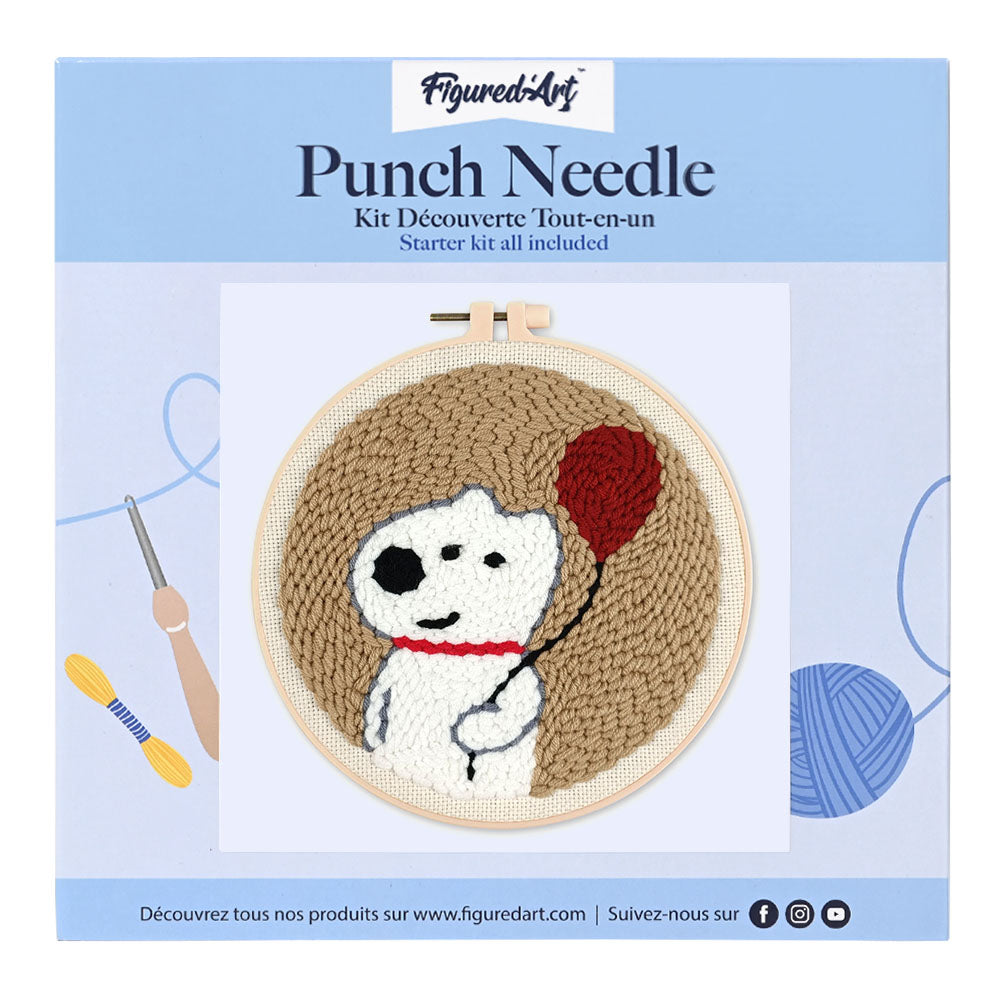 Punch Needle 20 x 20 cm Weißer Hund und Ball - Kidis Art