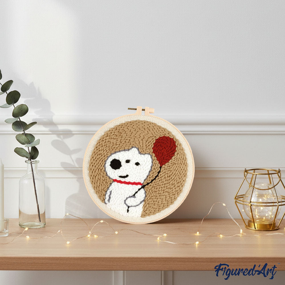 Punch Needle 20 x 20 cm Weißer Hund und Ball - Kidis Art
